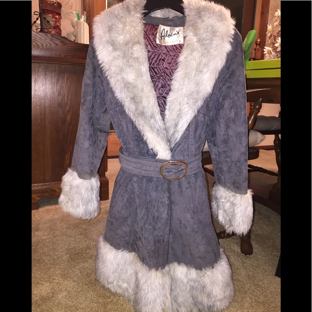 Gray Faux Fur Trimmed Coat